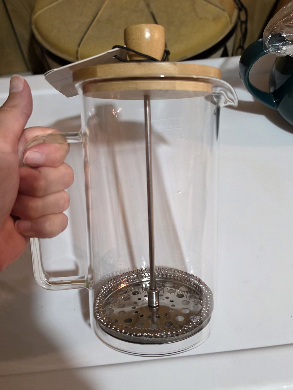 Croton Clear Glass French Press with Light Wood Lid